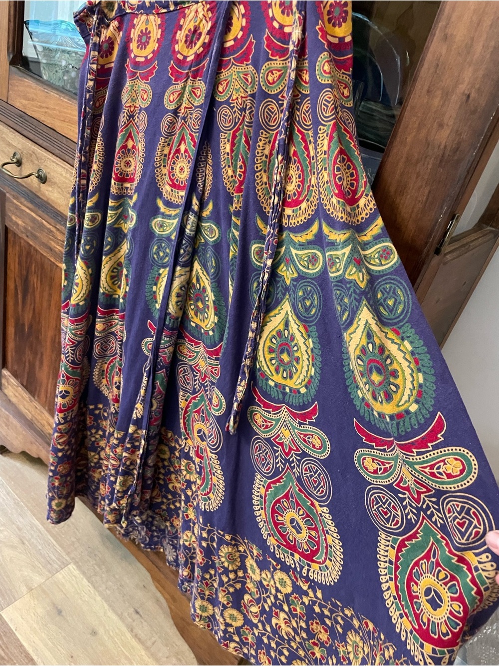 Vintage Bohemian Paisley India 100% cotton Wrap Skirt (purple/red/gold) - Picture 2 of 9